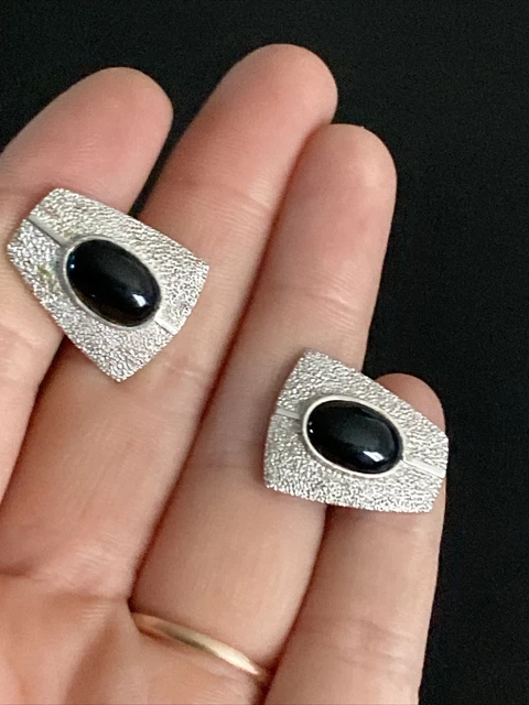 Ancienne Paire de Bouton de Manchette En Argent Massif Cabochon