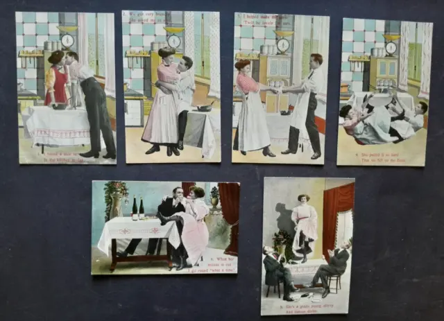 Romantic/Risque Set Of Six Comic Edwardian Postcards