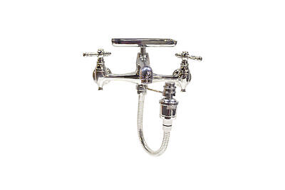 Antique Inspired Chrome 8" Wall Mount Kitchen Sink Faucet with Sprayer Soap Dish