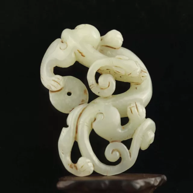 China old natural hetian jade hand-carved statue dragon loong pendant