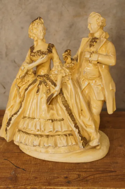 Antique Chalkware Statue Figures Colonial Theme 12" by 10"