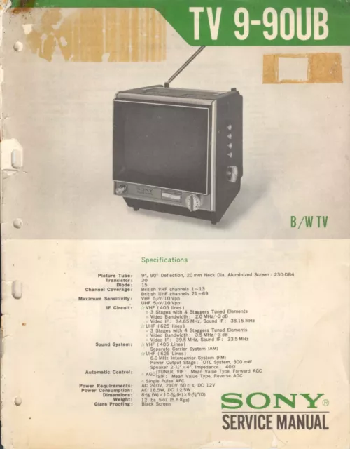 Original Sony TV 9-90UB Service Manual