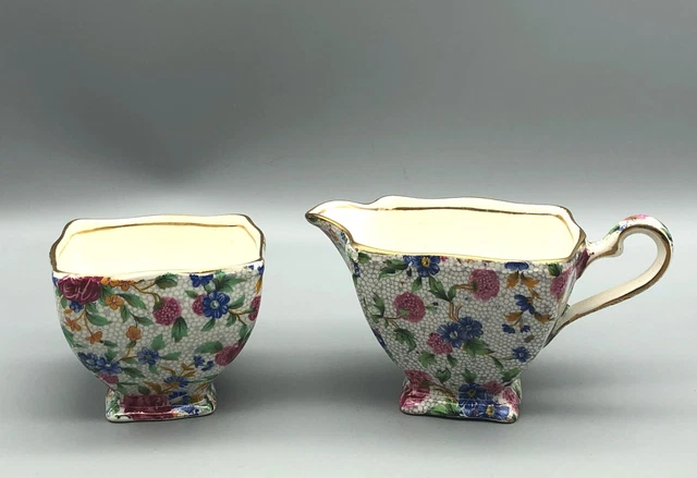 Vintage Royal Winton Grimwades England Old Cottage Chintz Creamer & Sugar Set 2
