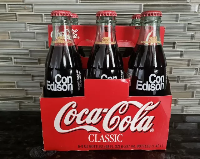 Coca-Cola Glass Bottle, Con Edison,  175 YEARS OF SERVICE TO NEW YORK, 6 Pack