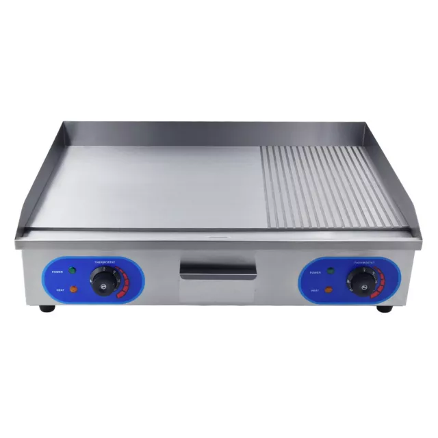 4400W Commercial Electric Griddle Flat & Groove Grill BBQ 73cm Large Hotplate UK