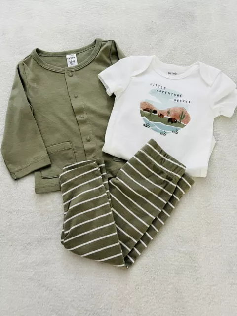 New Carter's Baby Boys 3-Pc Pants Bodysuit Cardigan Set Outfit 12 Months