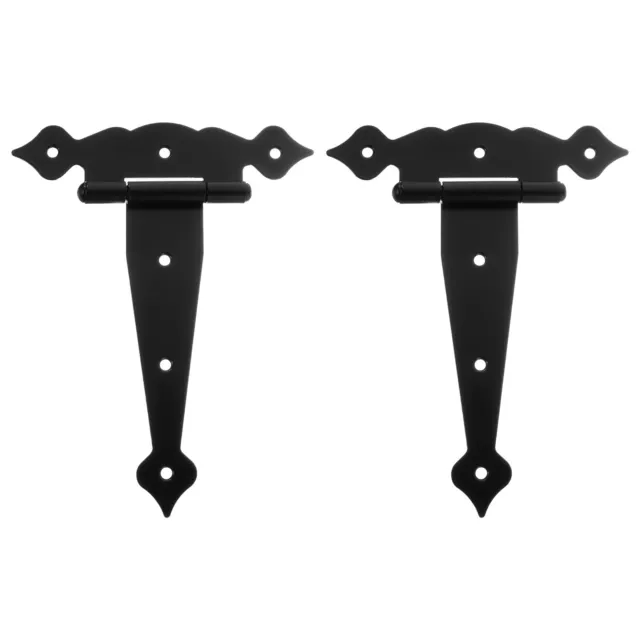 2Pcs T-Strap Door Hinges, 8" Wrought Tee Shed Gate Hinges Iron (Black)