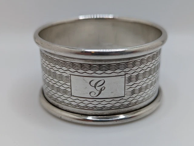 Antique English Sterling Silver Napkin Ring "G" initial engraving, dated 1932