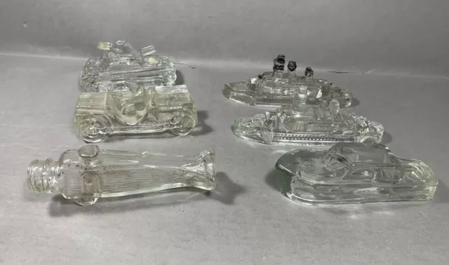 Vintage Ships Tank Jeep Helicopter Figural Victory Glass CANDY CONTAINER Lot