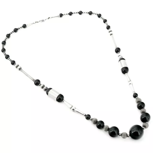 64 cm - Ausgefallenes Schweres Langes Vintage Silber Onyx Collier Halskette 2