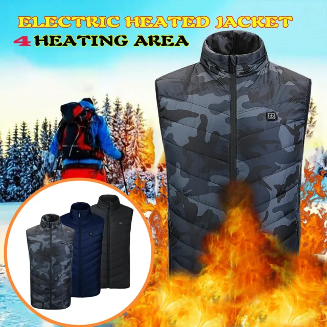 3 Gear 4-areas Men's Heated Vest Jacket Electric Winter Body Warmer Coats Top US