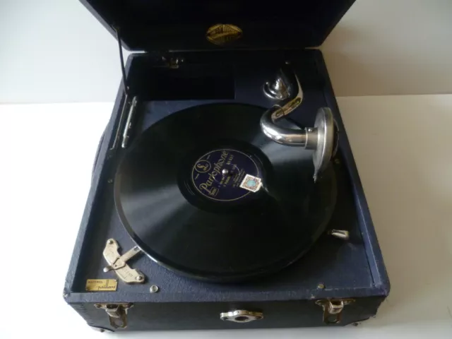 Ancien Gramophone Paillard fabrication Suisse "Son d'or" fonctionne + 7 disques