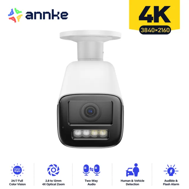 ANNKE 4K POE Überwachungskamera 4x Optischer Zoom Zwei-Wege-Audio Farbnachtsicht