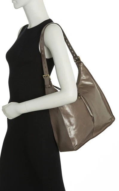 HOBO International “Marley” Leather Slouch Purse Shoulder Bag Tan/Gray (Shadow)