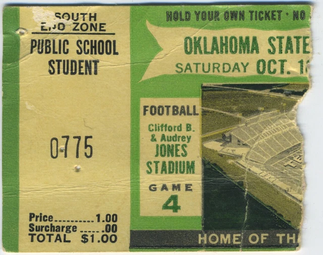 TEXAS TECH vs. OKLAHOMA STATE 1965 Ticket Stub Donny Anderson OSU