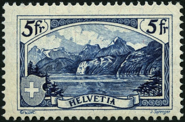 SCHWEIZ BUNDESPOST 1928, 5 Fr. Gebirgslandschaften, Pracht, Mi. 400.-