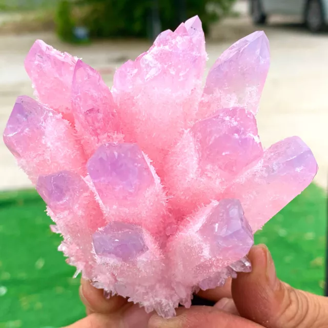 389G New Find PINK  PhantomQuartz Crystal Cluster MineralSpecimen 708