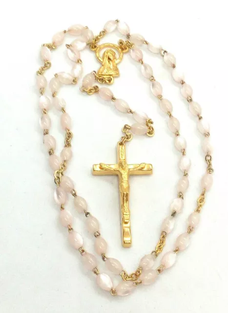 Blush Pink Mother-of-Pearl Italian Rosary Beads, Made in Italy, Stamped Italy