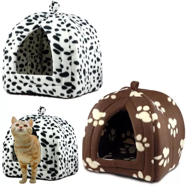 Igloo Pet Bed Cat Kitten Dog Fleece Cute Pyramid Cozy Washable Warm House Cave
