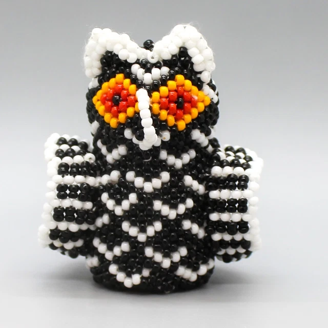 NATIVE AMERICAN BEADWORK-VINTAGE BEADED BLACK & WHITE OWL by NEVA CELLICION-ZUNI
