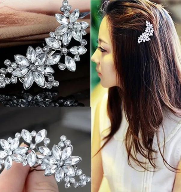 Fake Crystal Diamante Flower Hair Clip Pin Comb Bride Bridesmaid Grip Slide v6