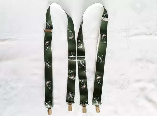 Gents Authentic Fishing Art Green Elastic Men's Suspenders