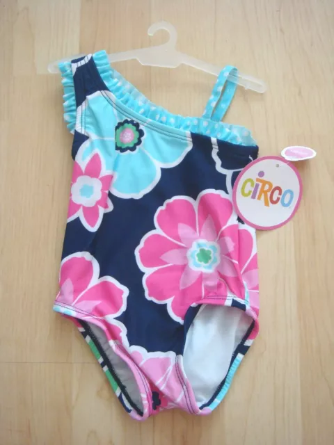 NWT 2 pc Baby Girl CIRCO Swimsuits UPF+50 Navy Floral Pink Stripe S/M 6-12 Month 2