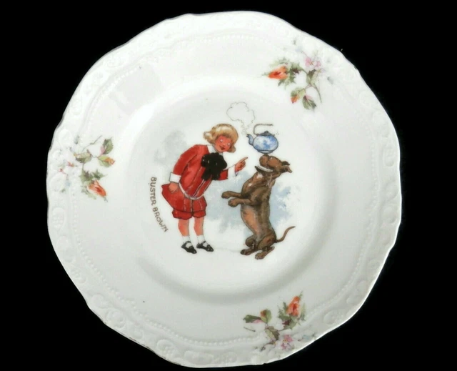 VICTORIAN CHILDS PLATE Buster Brown & His Dog Tige Toy Dishes Play Tea