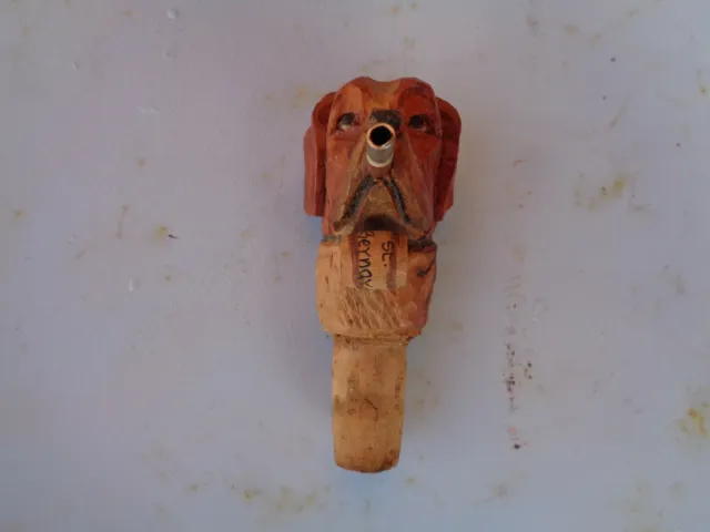 Ancien bouchon bec verseur chien Saint Bernard Animal bois sculpté chartreuse