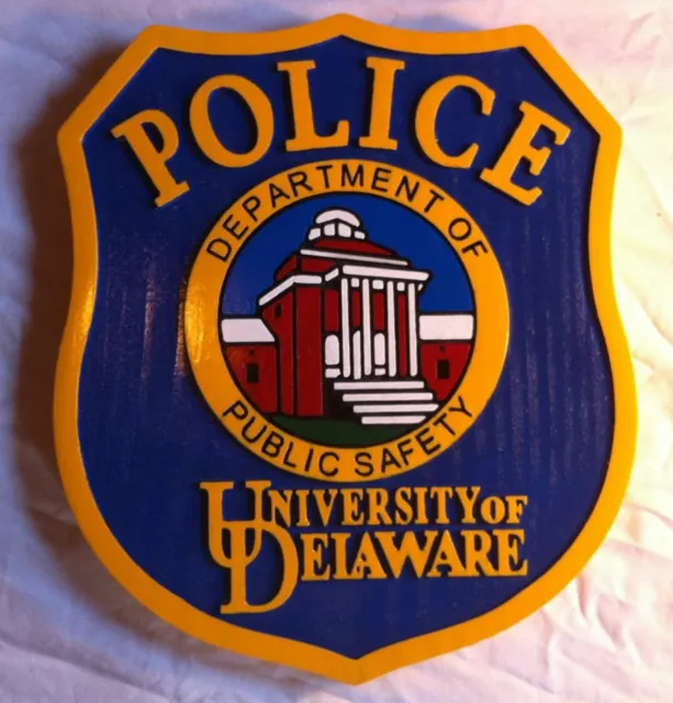 Police University Of Delaware 3D routed plaque wood patch Sign Custom carved