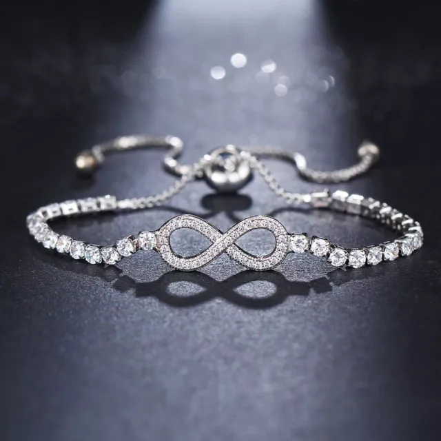 ZARD Infinity Tennis Bolo Bracelet Set in Clear CZ and Sterling Silver Plating