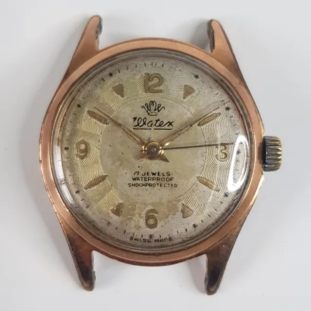 Vintage Watex Mens Watch Mechanical Cal ETA 1152 Rose Gold Tone Spares Or Repair