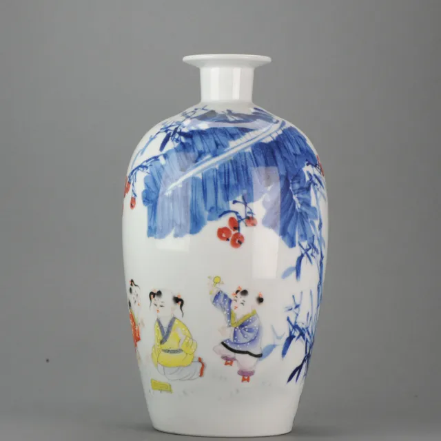 Lovely Late 20th Century Chinese Porcelain Vase With Children and Callig...