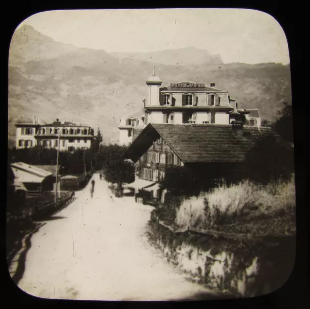 Glass Magic Lantern Slide GRINDELWALD VILLAGE C1890 SWITZERLAND L88