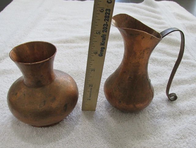 Antique Hand Hammered Copper Pitcher & Vase- 2 pieces