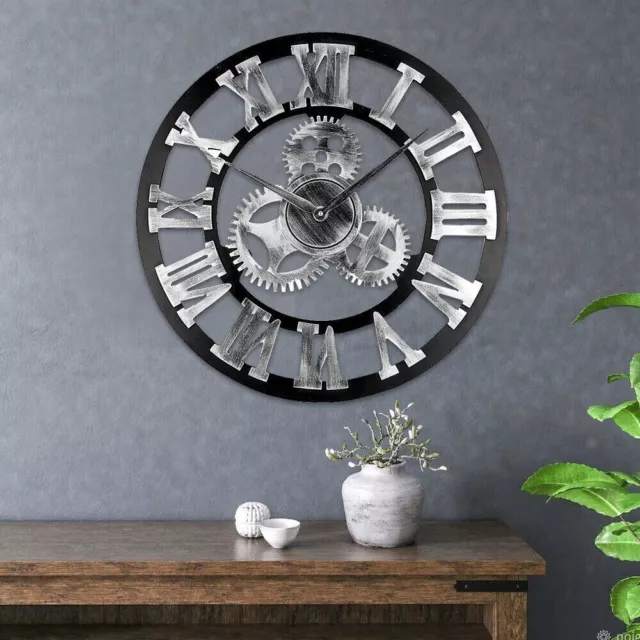 60Cm Extra Large Roman Numerals Skeleton Wall Clock Big Giant Open Face Round