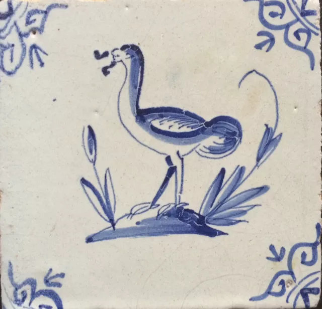 Antique Superb Dutch Delft Tile Ostrich Circa 1625-1650