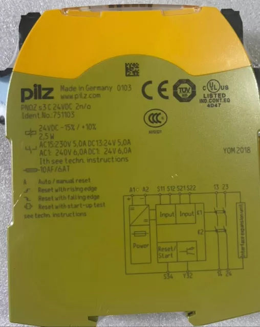 New Pilz 751103 PNOZ S3 C 24VDC 2n/o safety relay