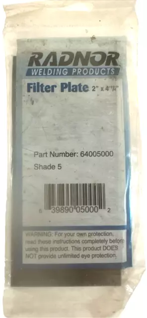 Radnor 64005000 Shade 5 Welding Filter Plate, 2"x4.25", Lot of 4, new (XX)