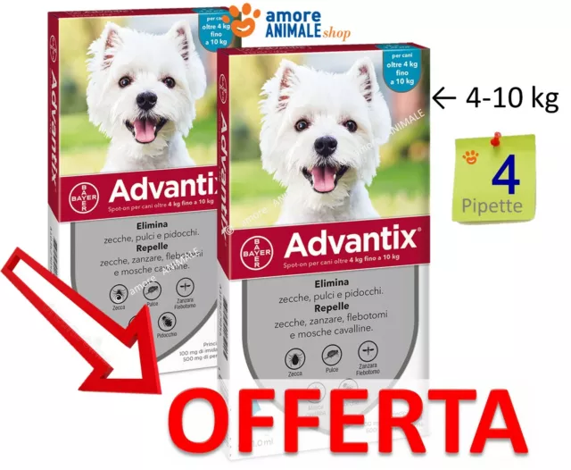 Advantix Bayer Spot-on - 4 pipette per cani da 4 kg fino a 10 kg || 4-10 kg