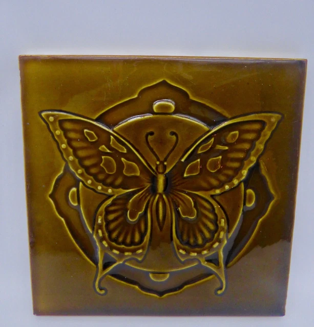 Wow Georgeous rare BUTTERFLY french Art Nouveau Tile Jugendstil Carreau Fliese