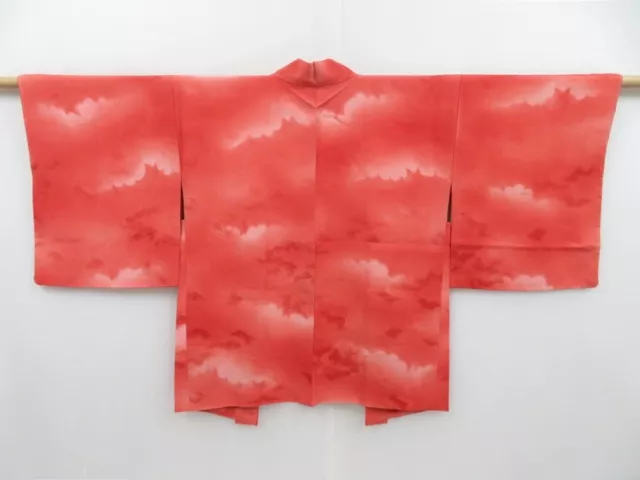 3127T05z470 Vintage Japanese Kimono Silk HAORI Cloud Red-Pink