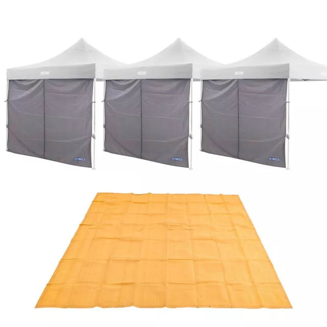 3x Adventure Kings Gazebo Side Wall 2.85x2.85m + 4WD Camping Mesh Flooring 3mx3m