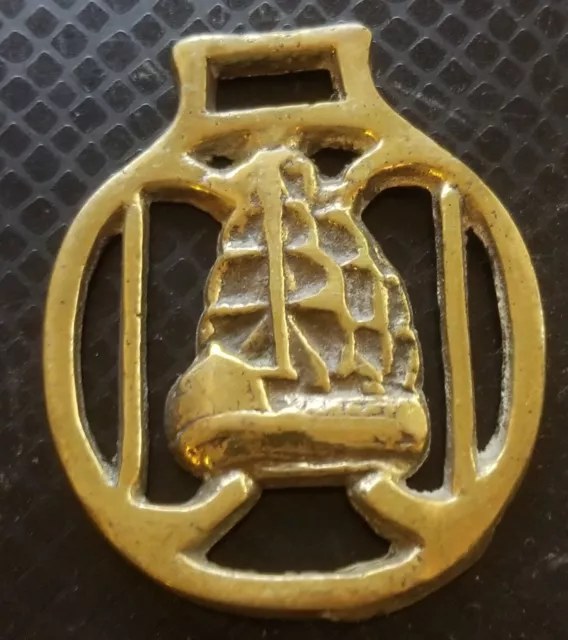 Vintage Brass Horse Medallion Equestrian Ornament Large Ship Sailboat Boat