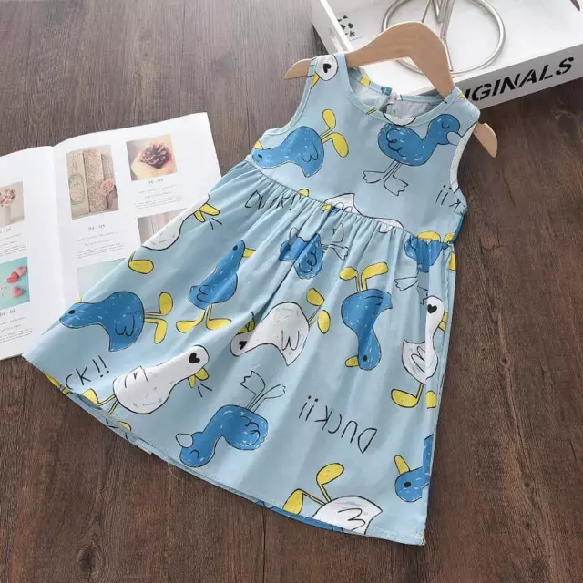 Girls Casual Dresses Sleeveless Print Flower Costumes Kids Vestidos Cotton