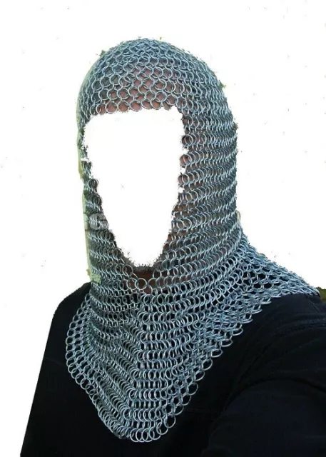 New Knights Steel Chainmail Chain Mail Coif Armor Hood for Hauberk 10mm Butted