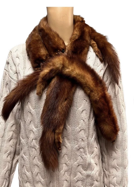 Vintage Real Mink Stole 4 Pelts Whole Body Fur Brown Wrap Collar Scarf 1940’s