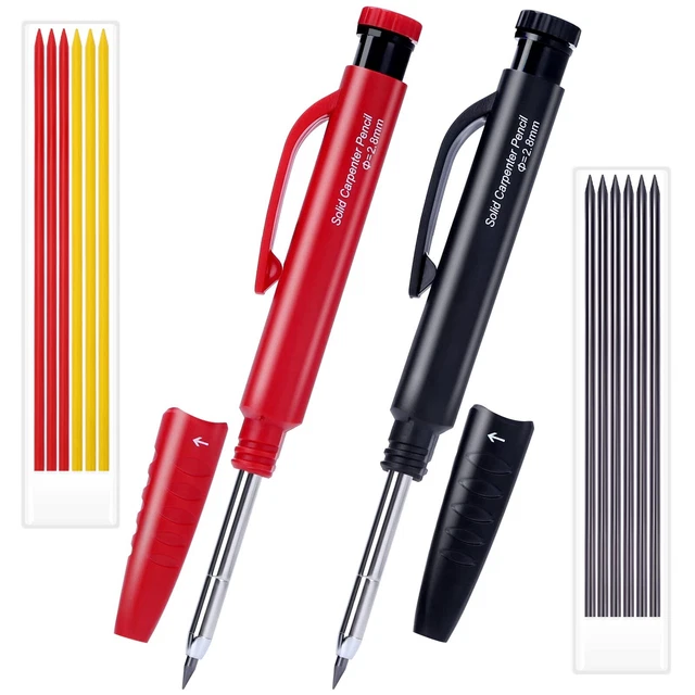 Solid Carpenter Pencils Mechanical with 14 pcs Refills - Deep Hole W...