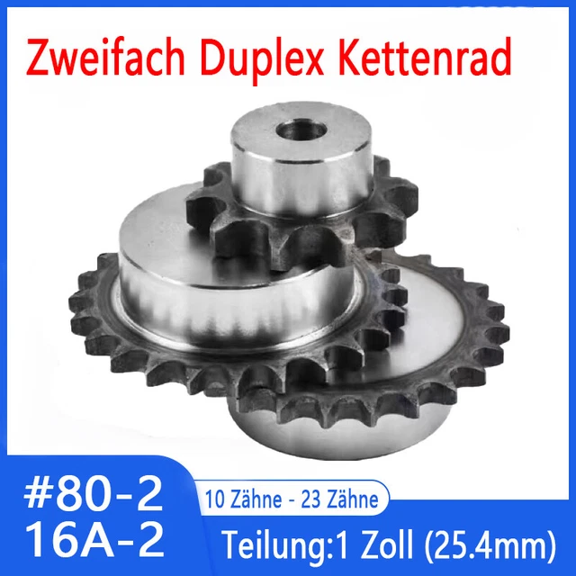 Kettenrad 1″ (25.4mm) Pitch Kettenräder 16A-2 10-23 Zähne Zweifach Duplex Ritzel