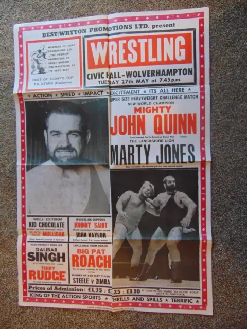 1980's British wrestling poster (John Quinn v Marty Jones, Wolverhampton)